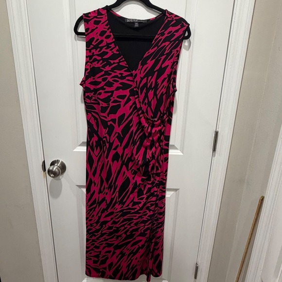 Kasper Dresses & Skirts - Kasper Womens Dress Abstract Animal Print Faux Wrap Pink Black PXL